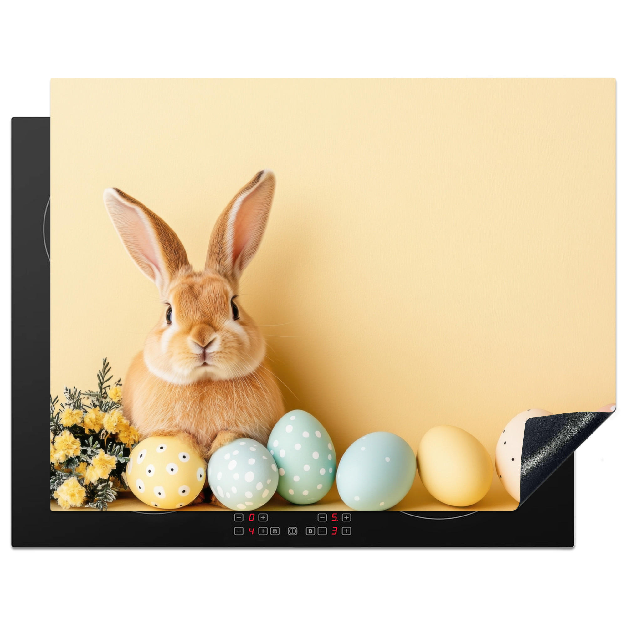 HERDABDECKPLATTE Eier - Kaninchen - Pastellfarbtöne Induktionsmatte 77x59 cm - Hellgelb, Kunststoff (77/59/0.2cm) - MuchoWow