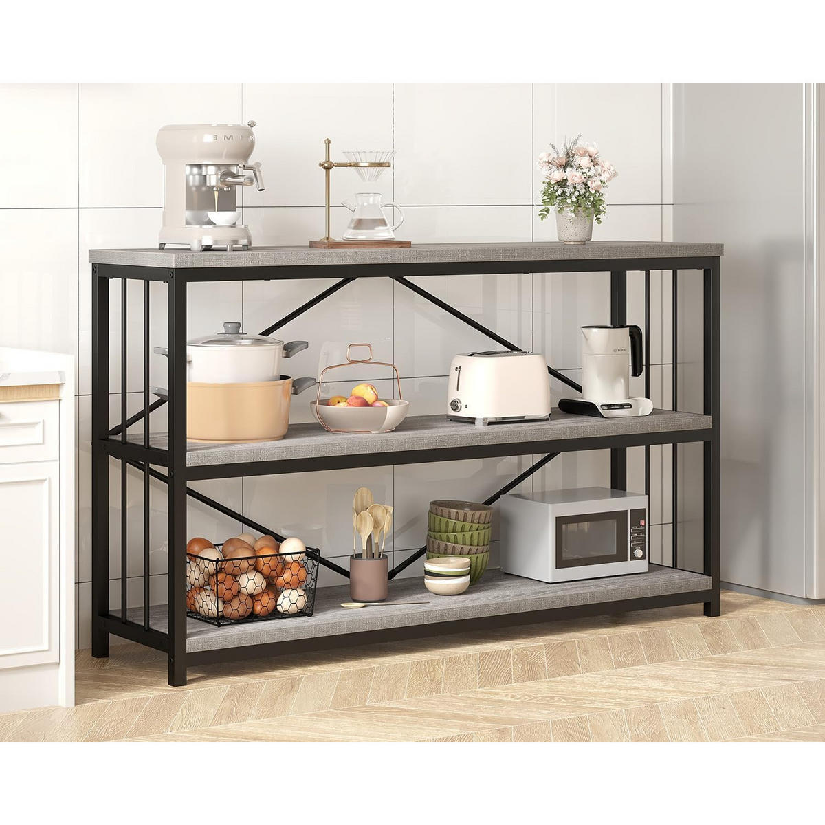 KONSOLENTISCH Metall Holz Industrial Design 140 x 34 x 74 cm - Hellgrau, Holzwerkstoff/Metall (34/140/74cm) - Quality Elegance