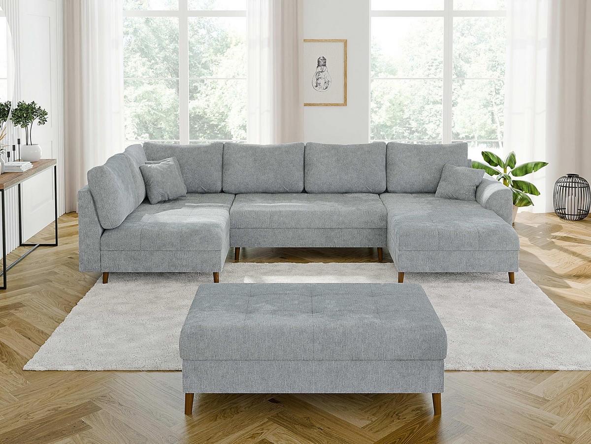 HOCKER Sigurd Hellgrau Chenille - Hellgrau/Braun, Holz/Textil (118/40/73cm) - S-Style Möbel