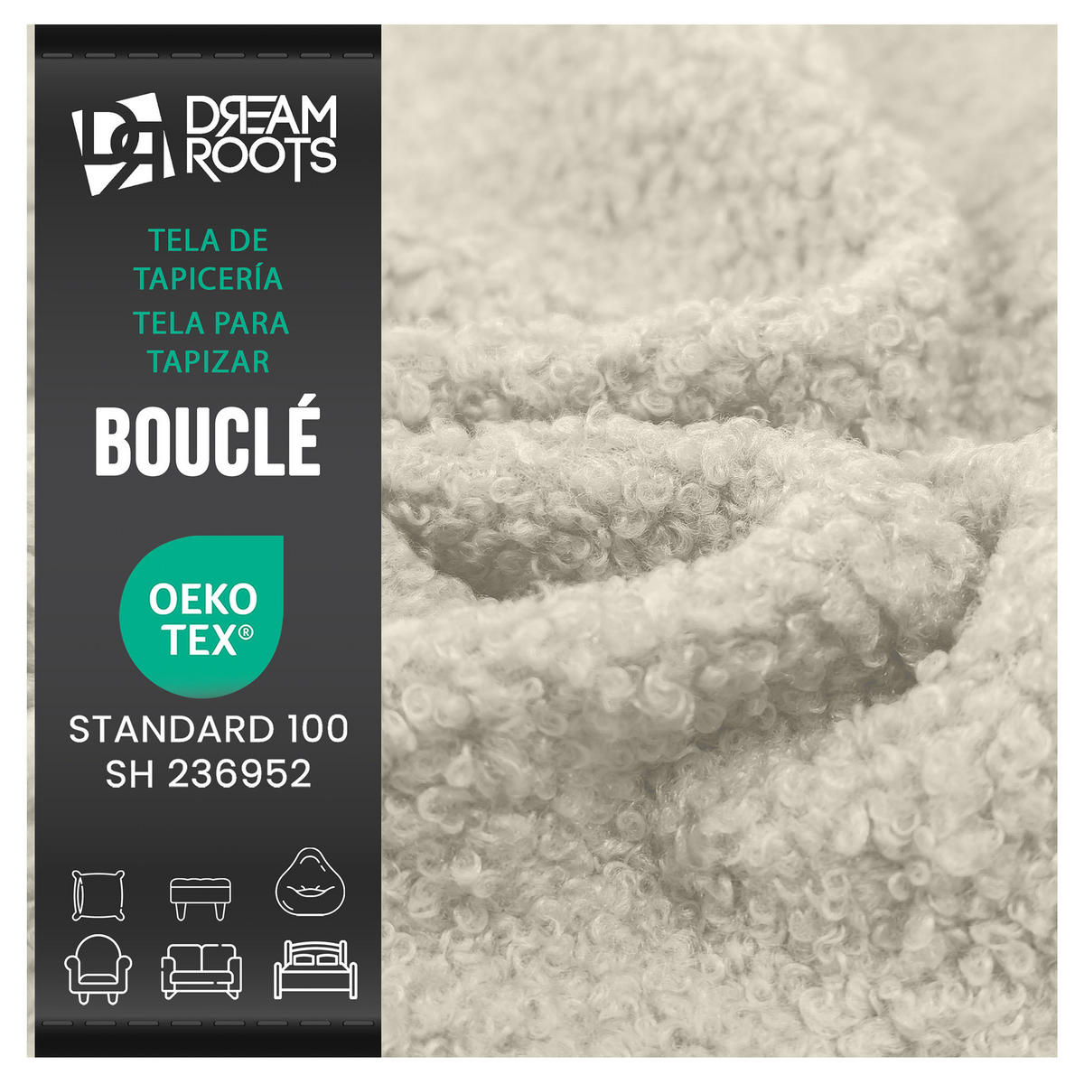 BOUCLESTOFF Quelle Creme – 315 g/m², 140 cm breit, weich & robust, feuer- & UV-resistent - Creme, Textil (140/100cm) - Dreamroots