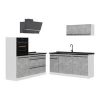 KÜCHENZEILE R-Line, Beton/Weiß, 160 cm Arbeitsplatte Anthrazit - Weiß/Grau, Holzwerkstoff (160/143/60cm) - Vicco