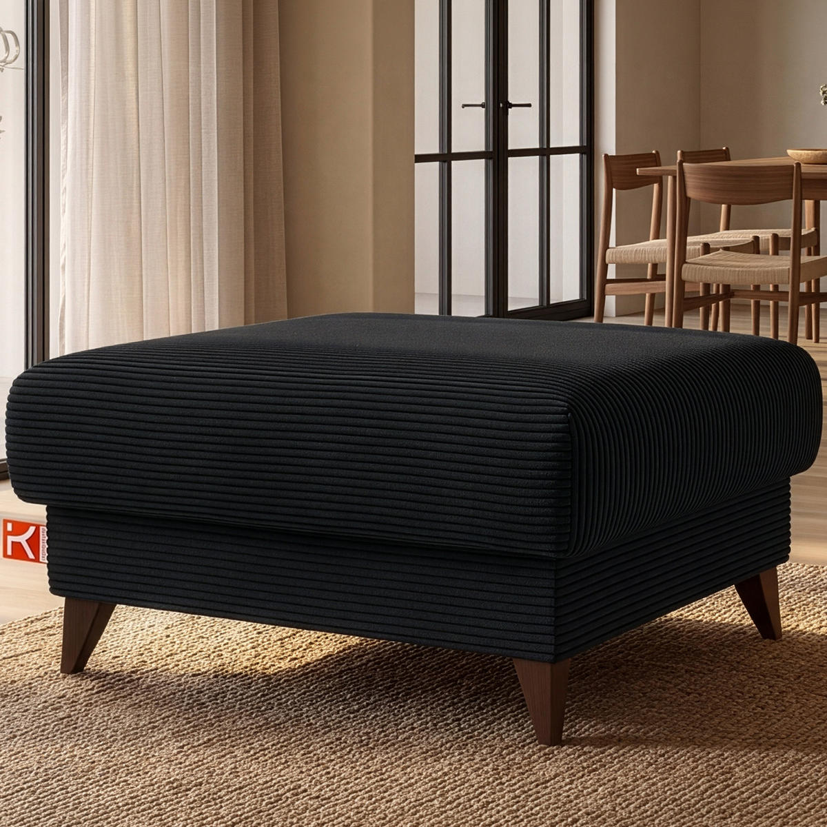 HOCKER GUSTAVO II, Schwarz - Schwarz/Braun, Holz/Holzwerkstoff (92/49/92cm) - KONSIMO®