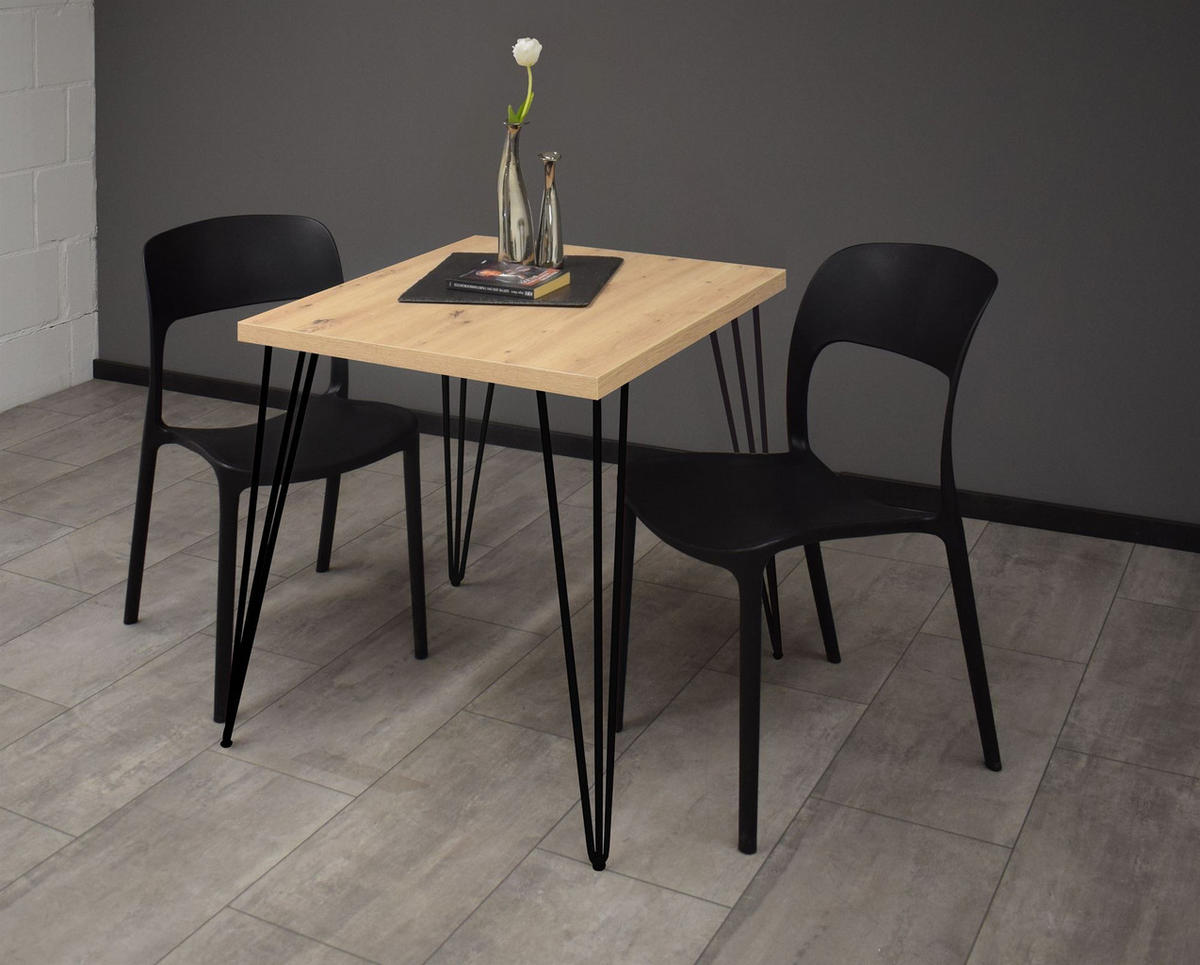 BISTROTISCH Eirena 70x70x75 schwarz matt/asteiche - Eiche Artisan, Metall (70/70/75cm) - 58aufmkessel