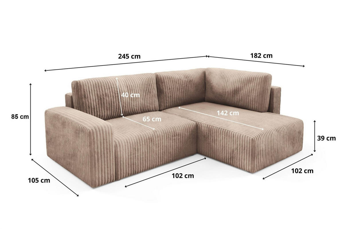ECKSOFA Natalia Xl - Dunkelblau, Holzwerkstoff/Textil (182/245cm) - Fun Möbel