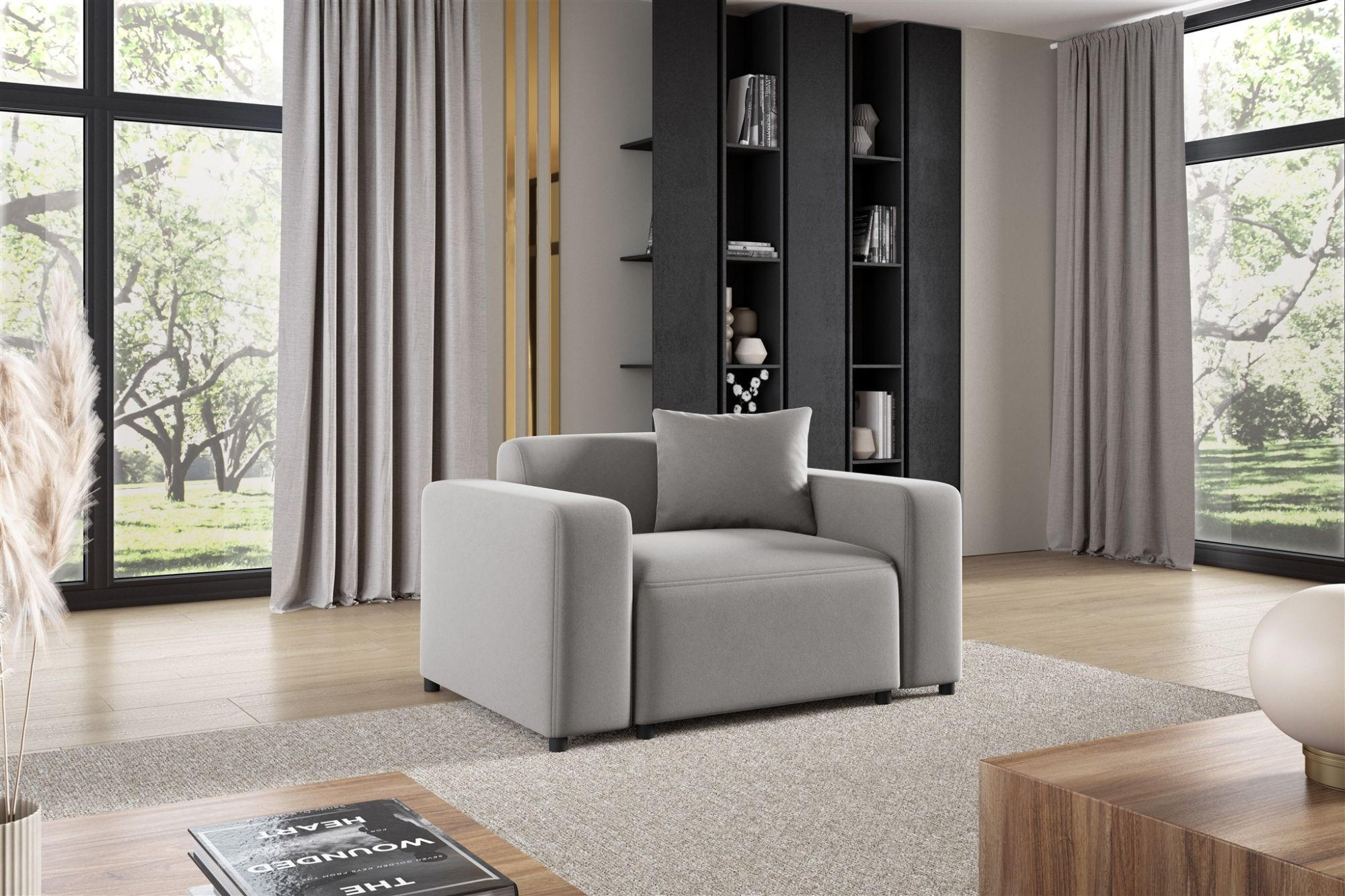 SESSEL Megan In Salvador - Hellgrau, Holzwerkstoff/Textil (145/75/98cm) - Fun Möbel