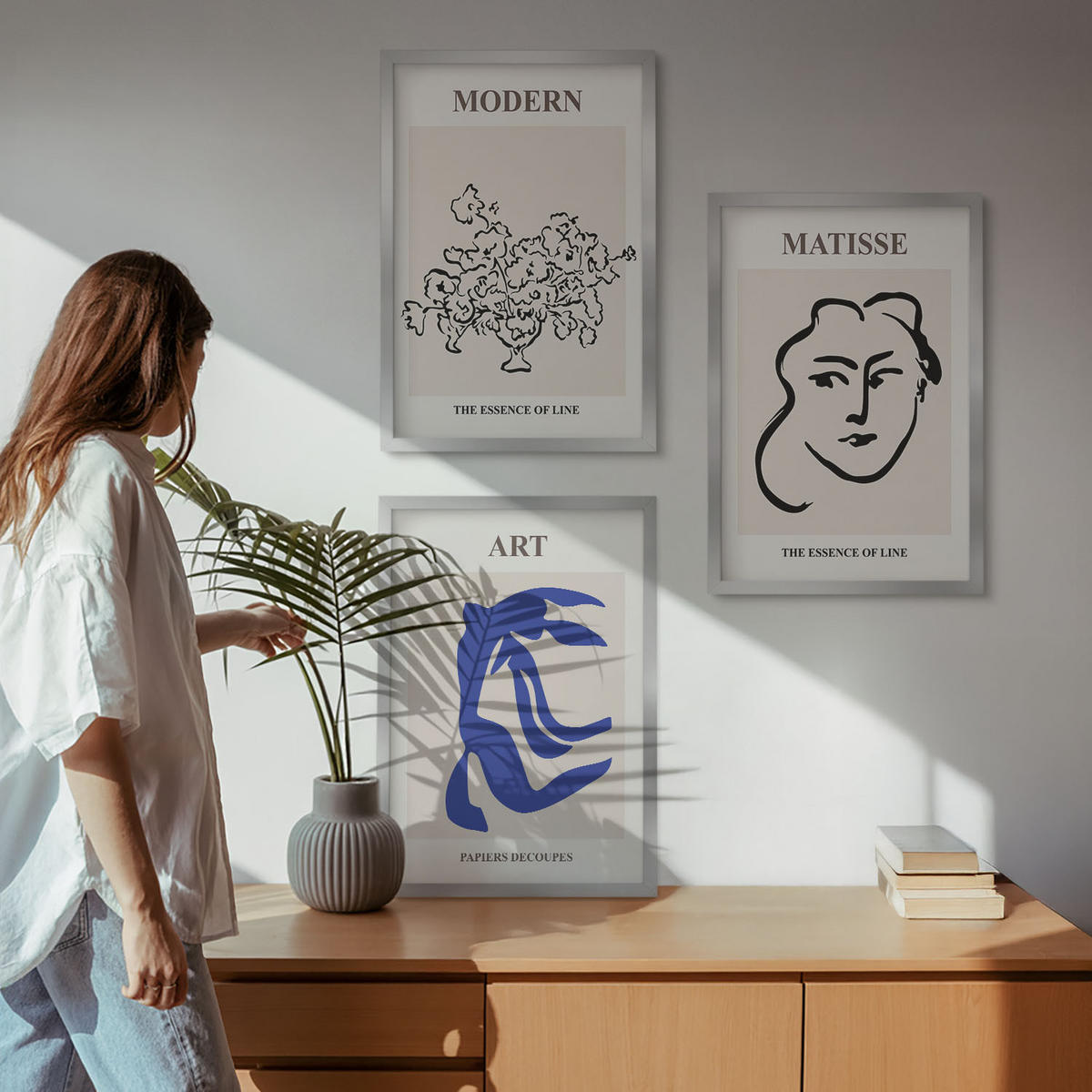 BILDER SET 3er Set - 40x60 cm Silberner Rahmen - Abstrakte minimalistische Poster - Silberfarben, Kunststoff (40/60cm) - TULUP