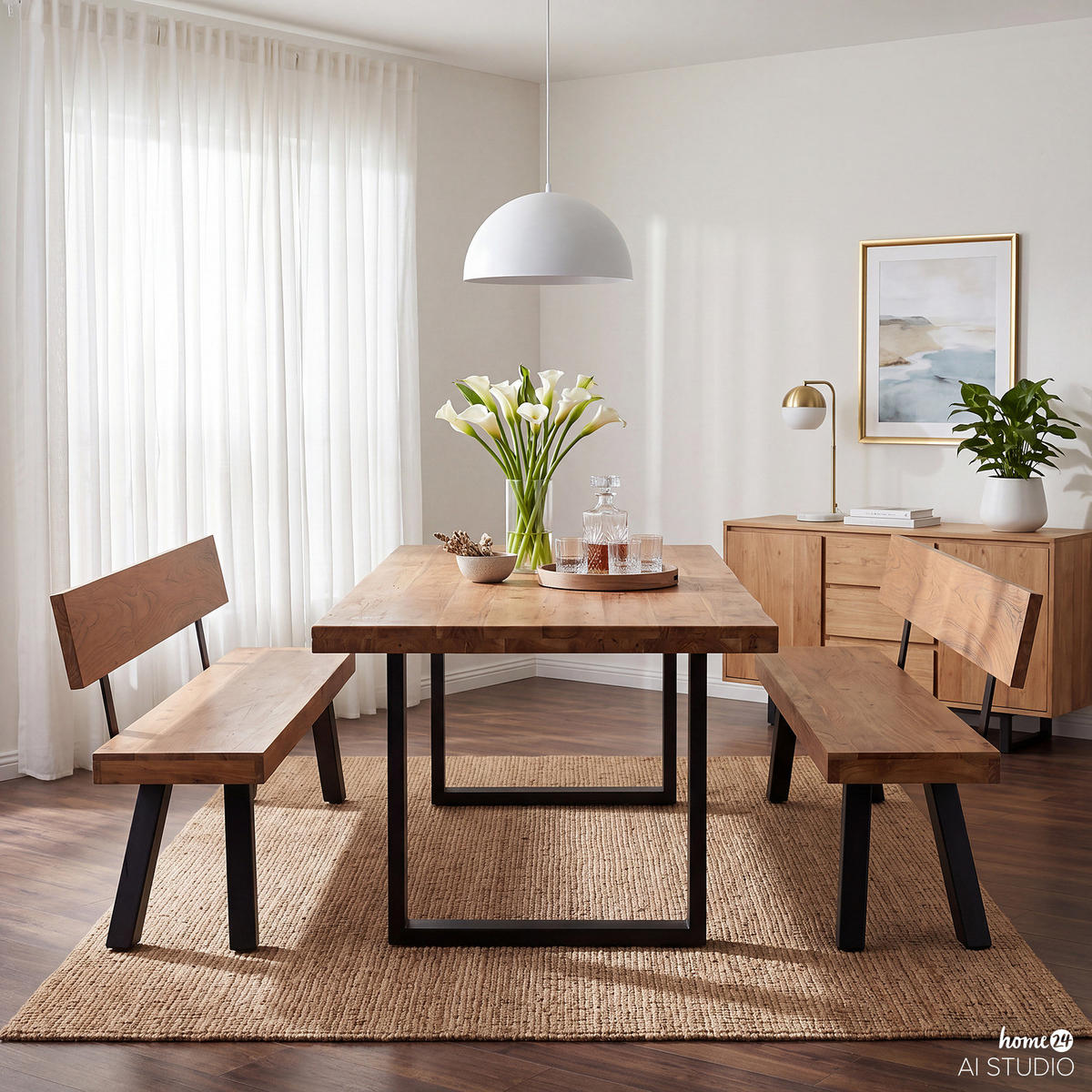 SITZBANK - Akazie massiv / Eisen - Akaziefarben, Holz/Metall (160/80/38cm) - home24
