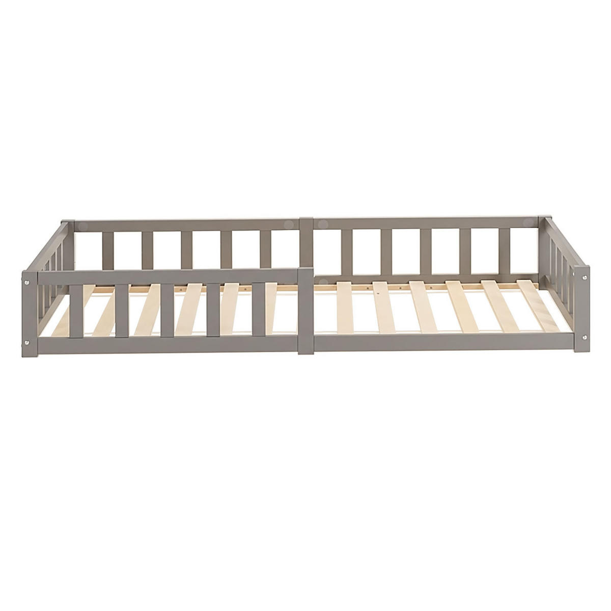 BODENBETT 90x200 Grau Lattenrost + Matratze Kind - Grau, Holz (90/200cm) - Homestyle4u