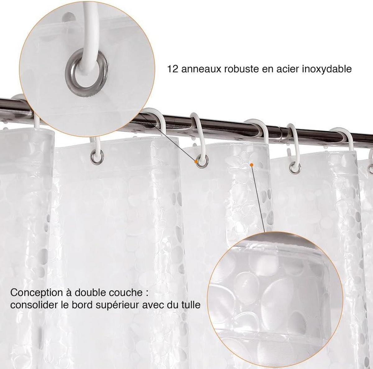 DUSCHVORHANG EVA schimmelresistent wasserdicht mit Ringe und Magnetgewicht halbdurchsichtig - Transparent, Kunststoff (120/180cm) - MCBOSON