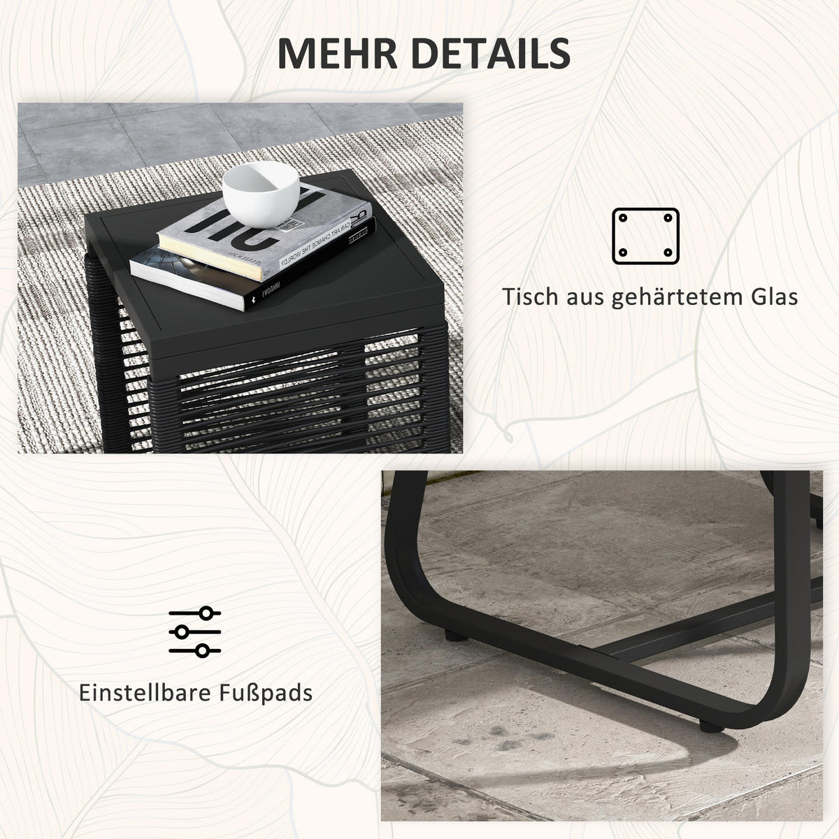 SITZGRUPPE, 3-tlg., Rattan Gartenmöbel-Set,Gartengarnitur mit 2 Gartenstühle - Schwarz, Kunststoff - Outsunny