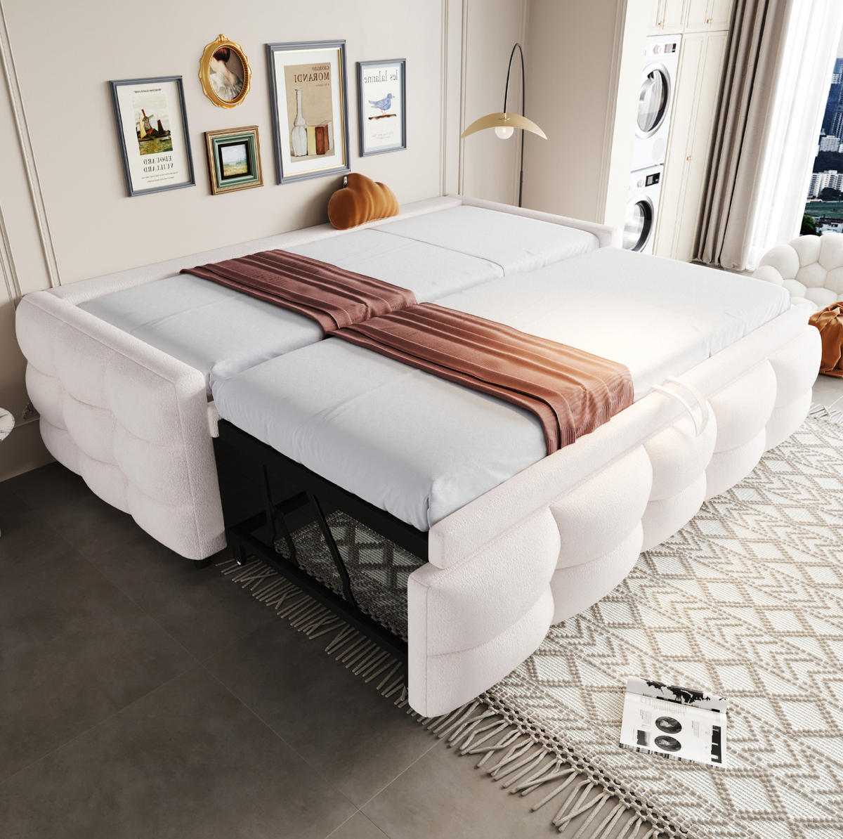 POLSTERBETT 90/180×190 cm Beige aus Teddy-Stoff mit Lattenrost - Beige, Textil (90/190cm) - Flora Grace