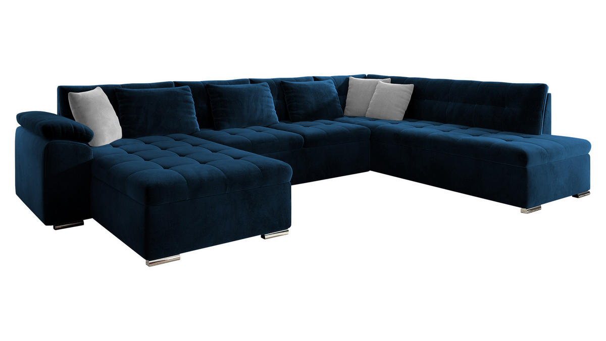 WOHNLANDSCHAFT Niko Bis, Seite: Links - Dunkelblau, Holz/Textil (348/76/205cm) - MIRJAN24