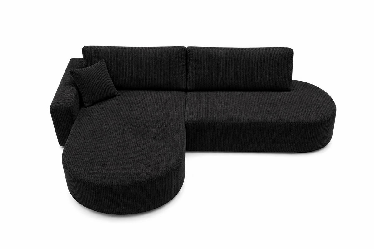ECKSOFA Mit Schlaffunktion Und Bettkasten, Cordstoff Poso, Schwarz, Links, ROUND ONE OPEN XL - Schwarz, Holz (262/175cm) - Kaiser Möbel