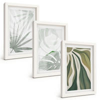 BILDER SET 3er Set - 20x30 cm Weißer Rahmen - Blätter von Pflanzen in Grün und Grau - Weiß, Kunststoff (20/30cm) - TULUP