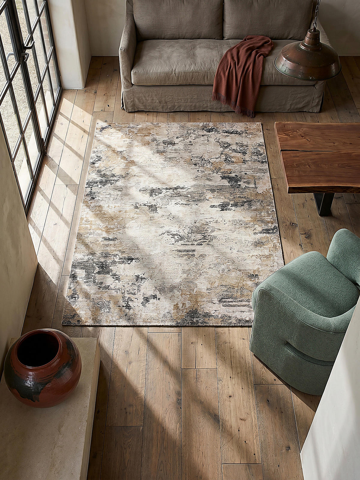 TEPPICH waschbar Abstrakt, Wohnzimmer schmutzabweisend Gelb-Natur Rechteckig 152x230 - Beige, Textil (152/230cm) - KADIMA DESIGN