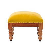 SAMT-HOCKER Mable, senfgelb mit Holzbeinen, 50/30/40 cm - Currygelb, Textil (30/40/50cm) - Homescapes