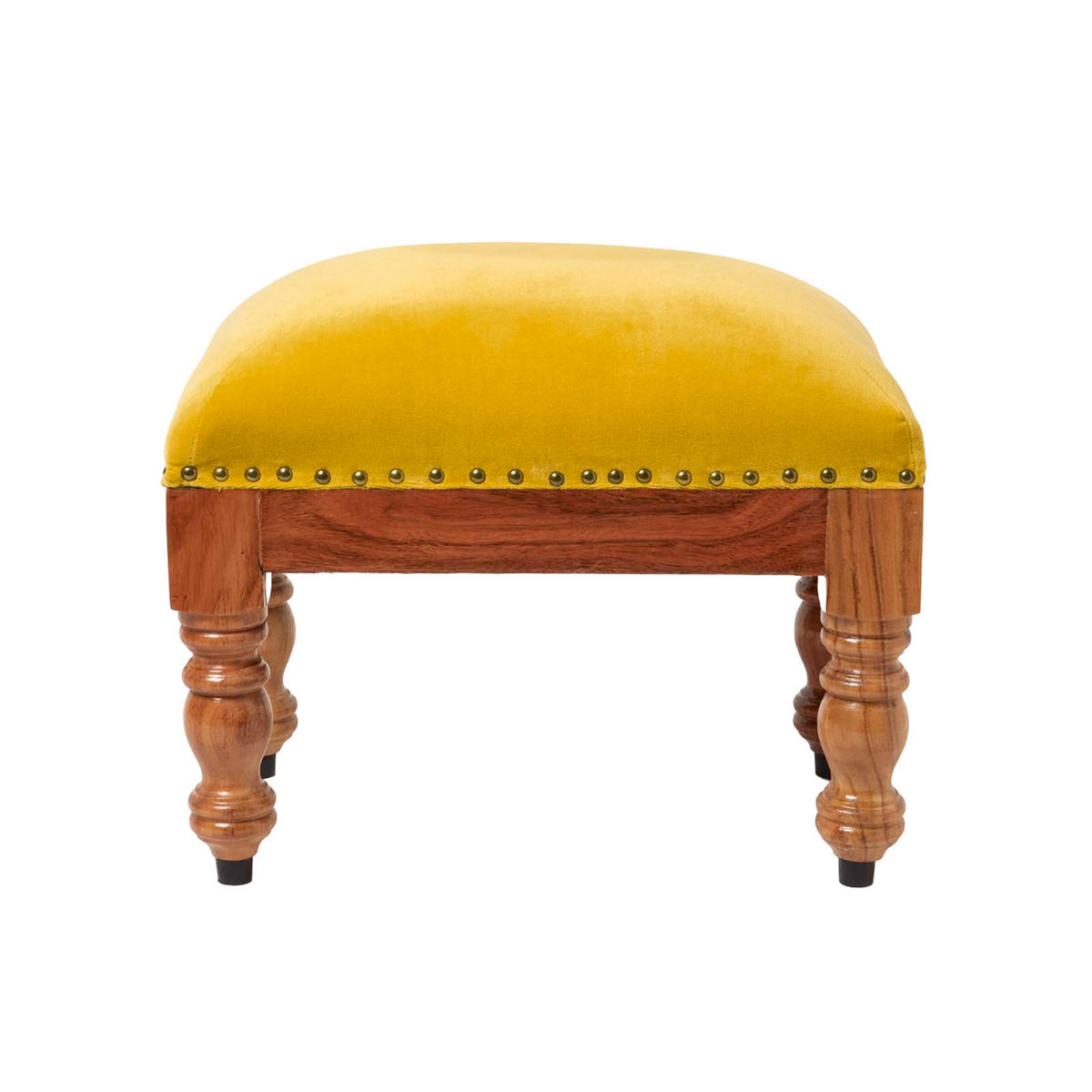 SAMT-HOCKER Mable, senfgelb mit Holzbeinen, 50/30/40 cm - Currygelb, Textil (30/40/50cm) - Homescapes