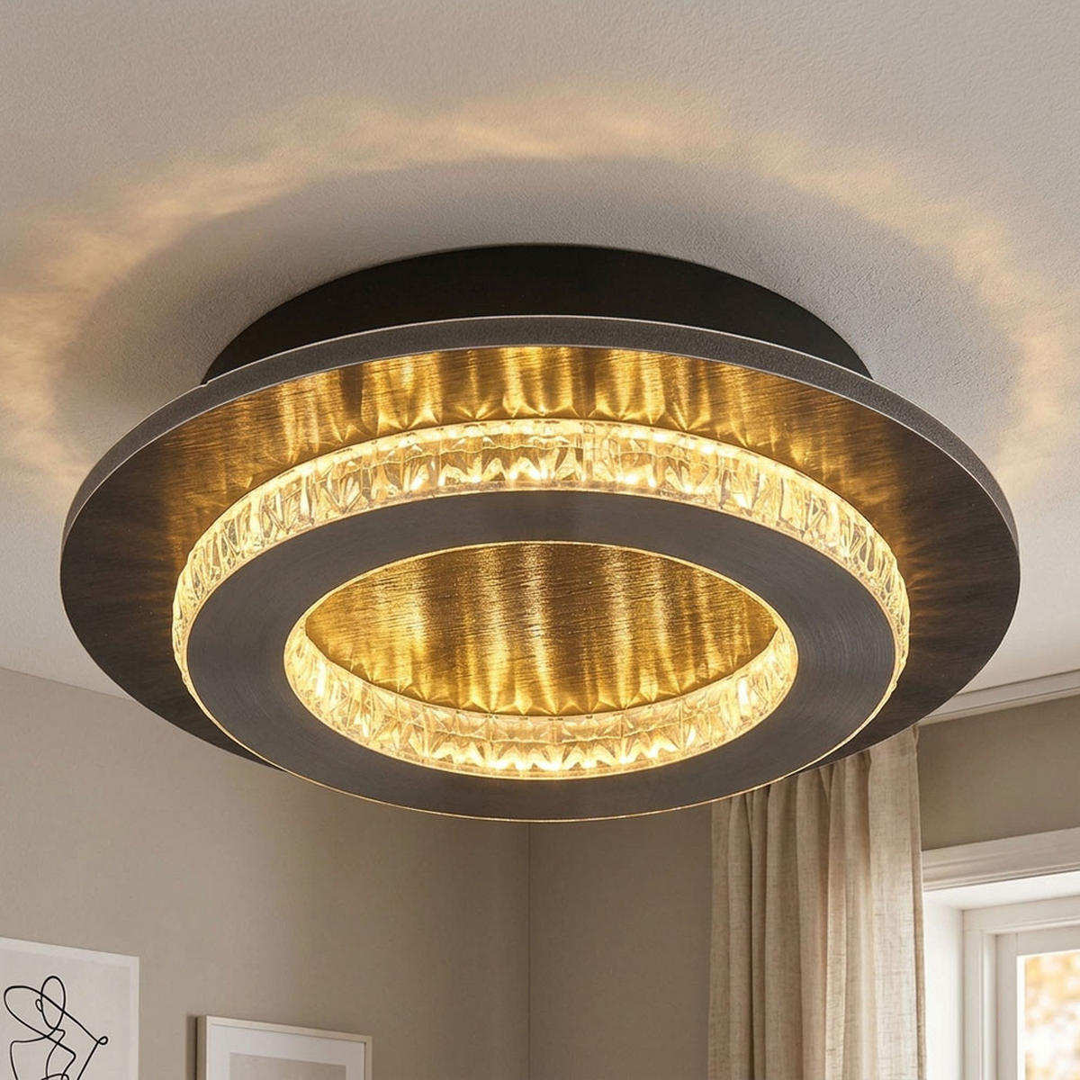 DECKENLEUCHTE JAYDEN, LED, Schwarz, Metall, Kristalloptik - Schwarz, Metall (20/20/5.5cm) - Globo Lighting
