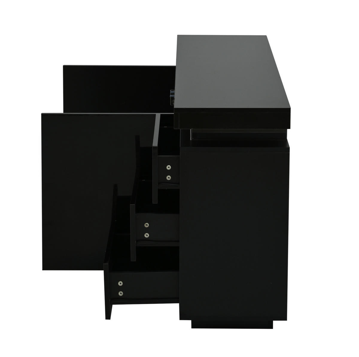 SIDEBOARD aus Spanplatte 140x35x72,5 cm Schwarz mit LED-Beleuchtung, 3 Schubladen und 2 Türen - Schwarz, Holzwerkstoff (140/72/38cm) - IVMEU