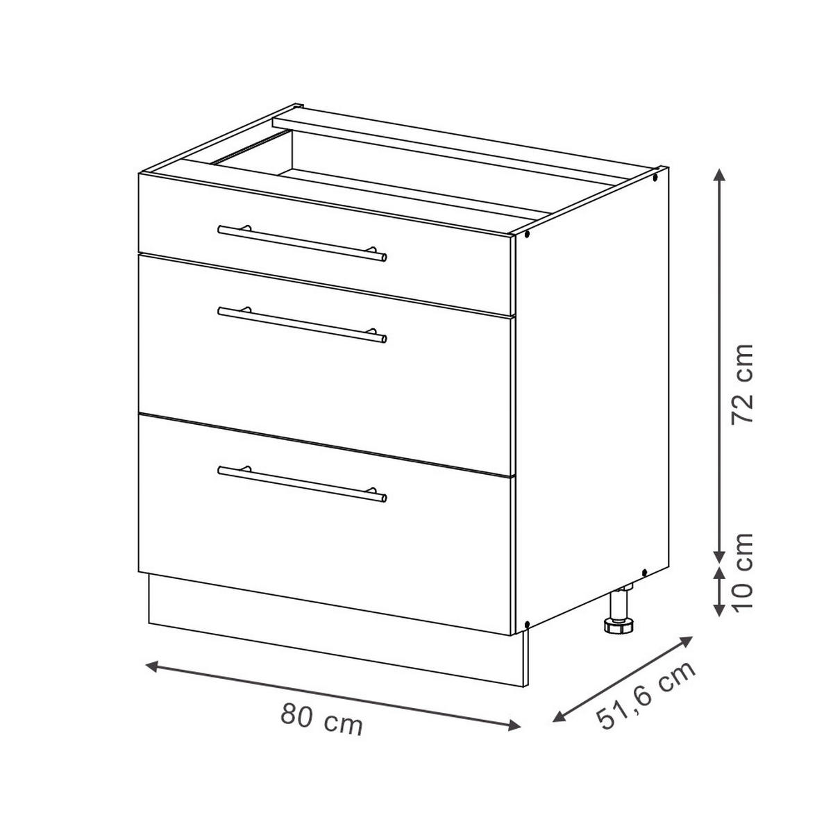 KÜCHENUNTERSCHRANK Fame-Line Hellblau-grau 80 cm mit 3 Schubladen AP Marmor - Blaugrau/Weiß, Holzwerkstoff (80/82/60cm) - Vicco