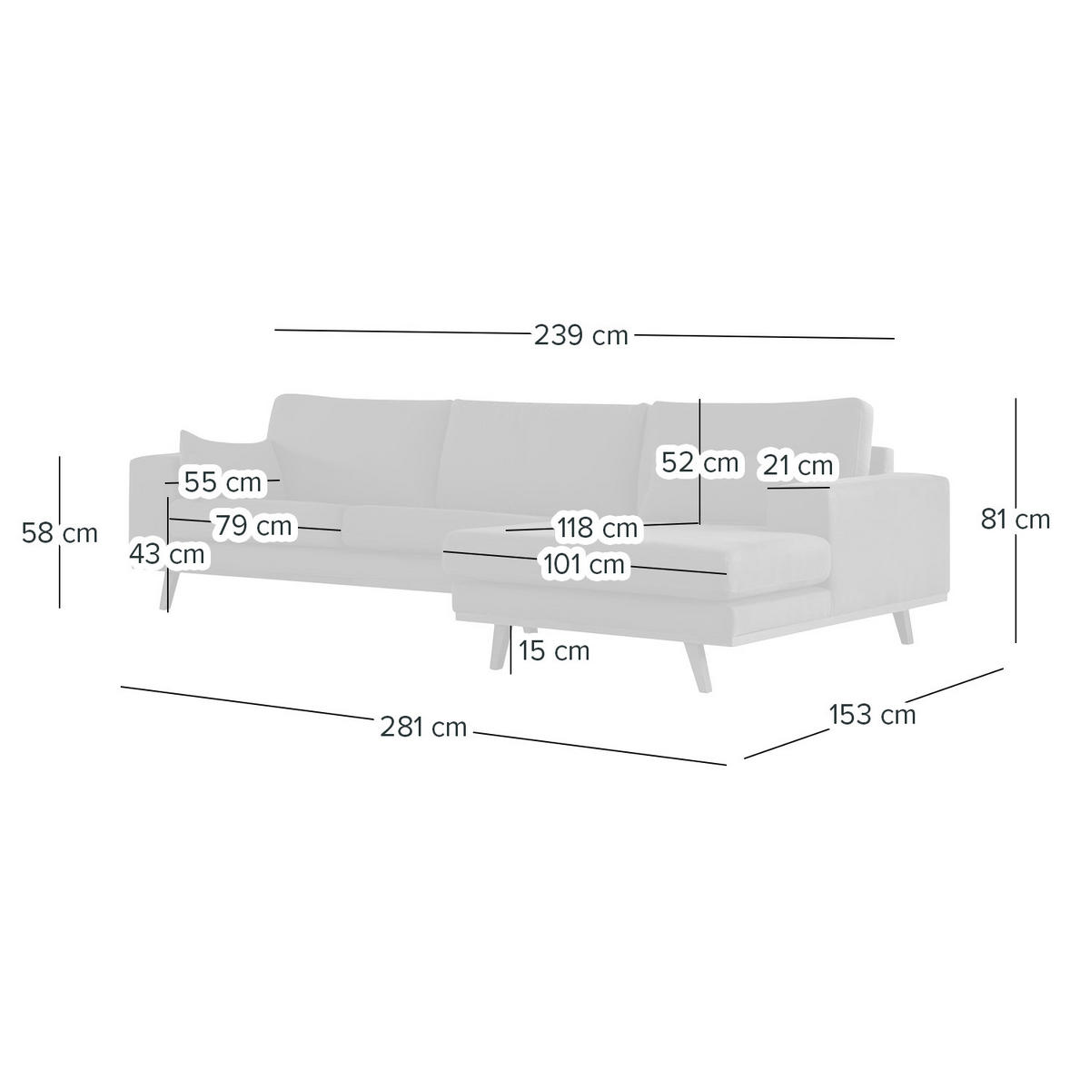 ECKSOFA mit Longchair - Dunkelgrün/Buchefarben, Textil (281/153cm) - home24