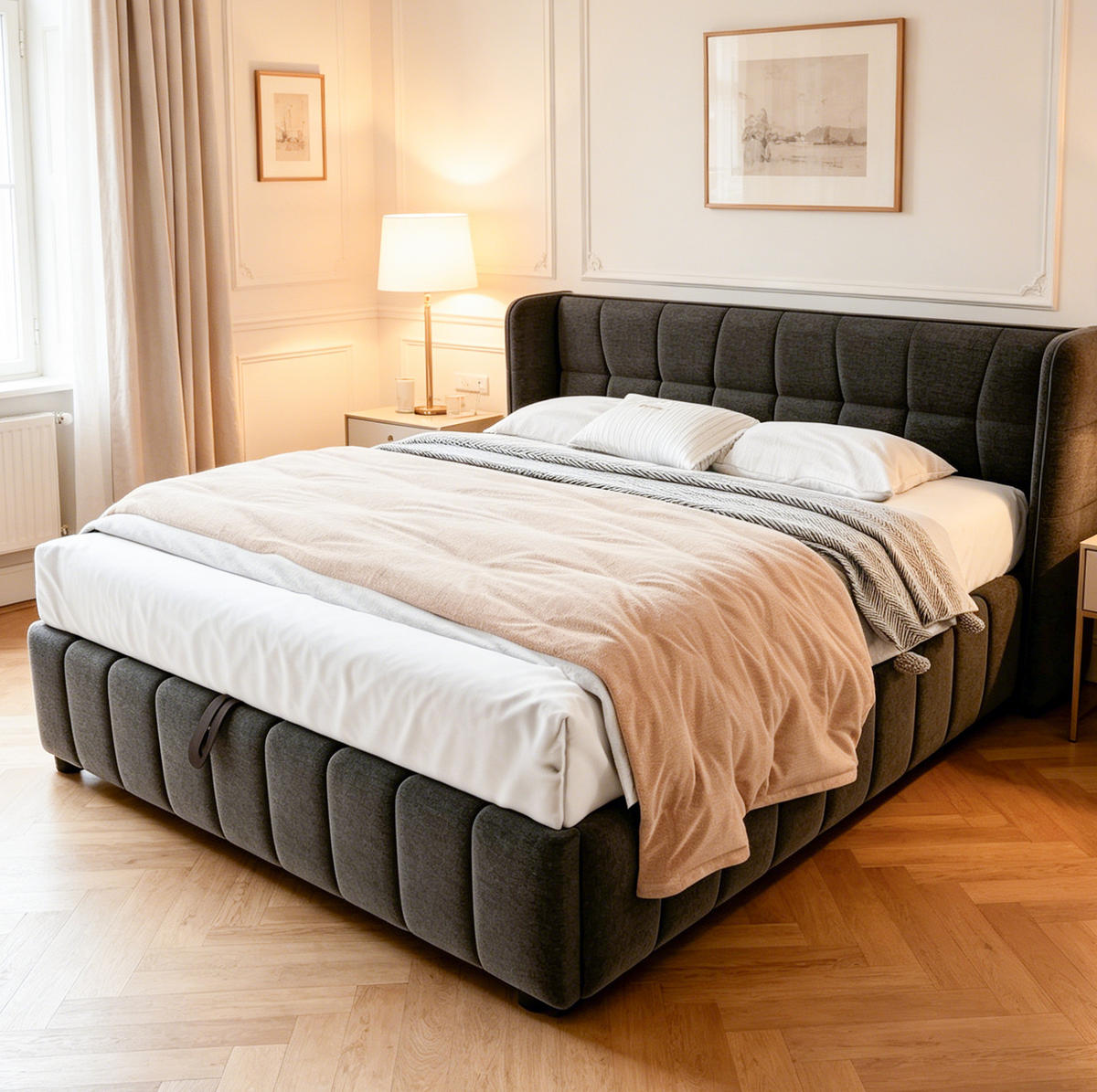 POLSTERBETT mit Stauraum 180x200 cm Stoff Gray - Grau, Metall (180/200cm) - Meubliv