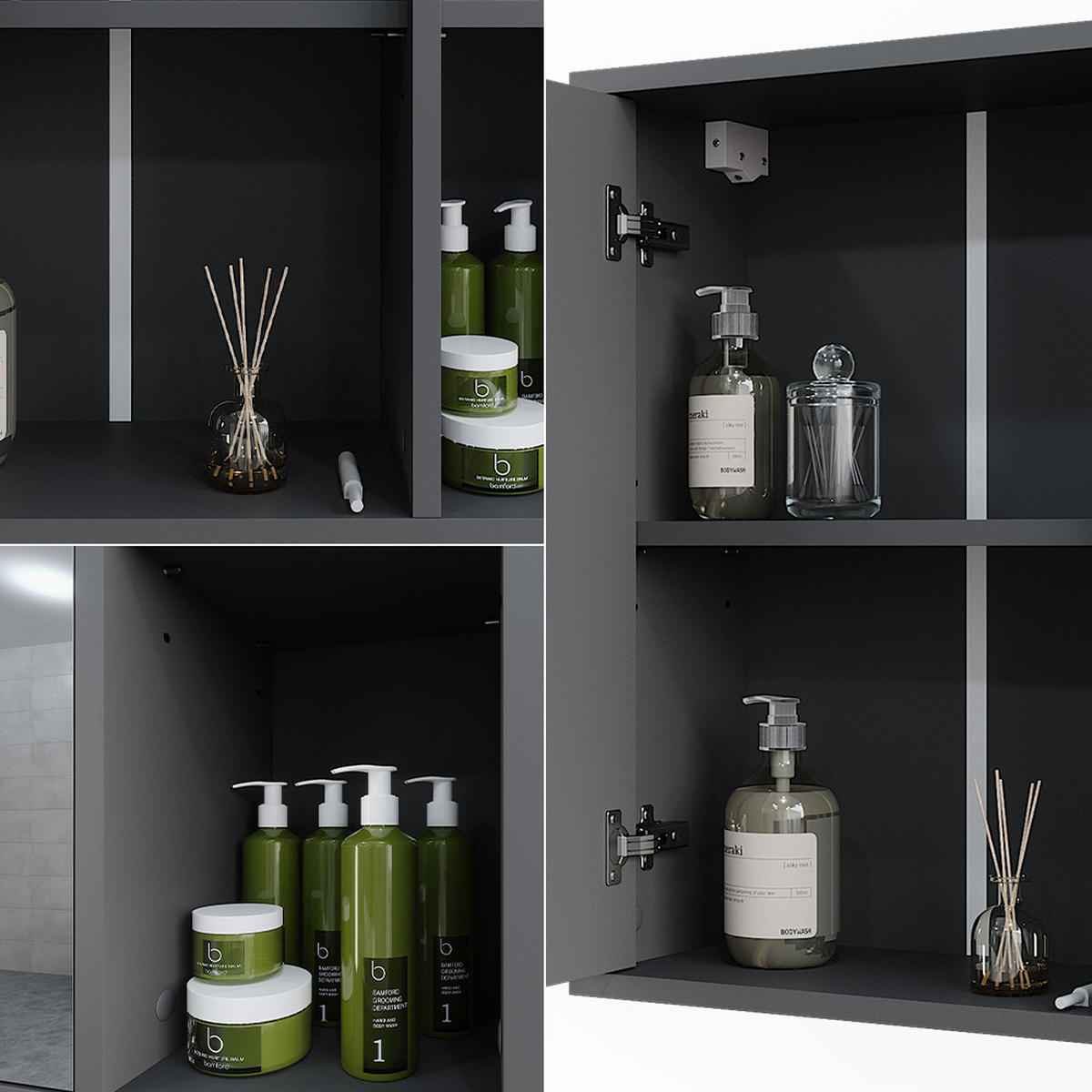 KOUPELNOVÁ SKŘÍŇKA SE ZRCADLEM Leano Antracit - antracitová/barva dubu, kompozitní dřevo (60/60/20cm) - Vicco