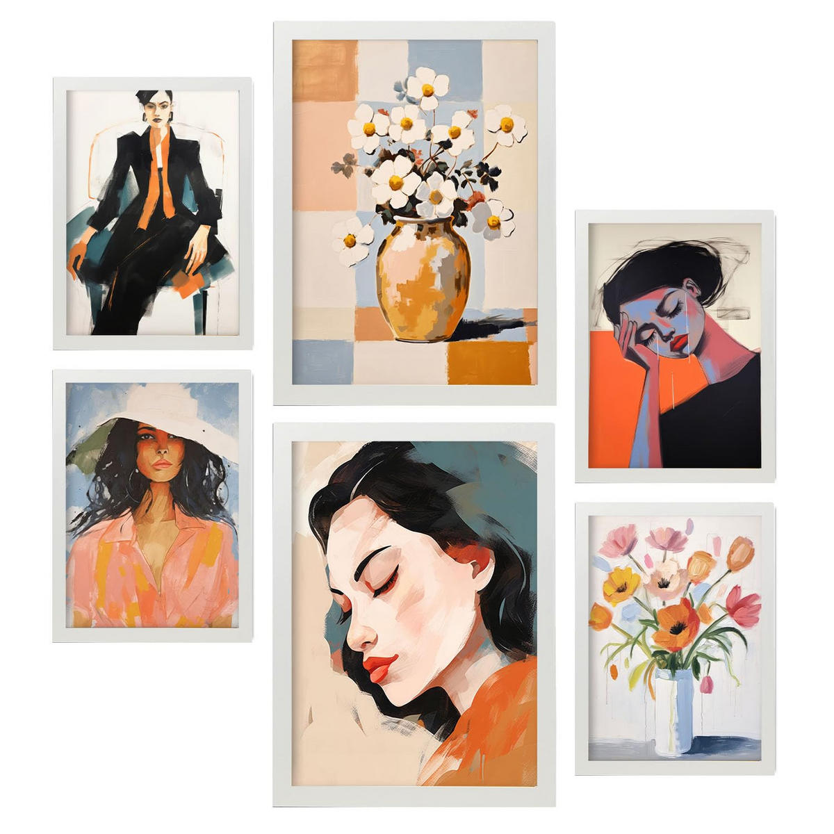 POSTER Set Mit 6 Tapfere Frau A3 & A4 Weißer Rahmen - Weiß, Papier (29/3cm) - Nacnic