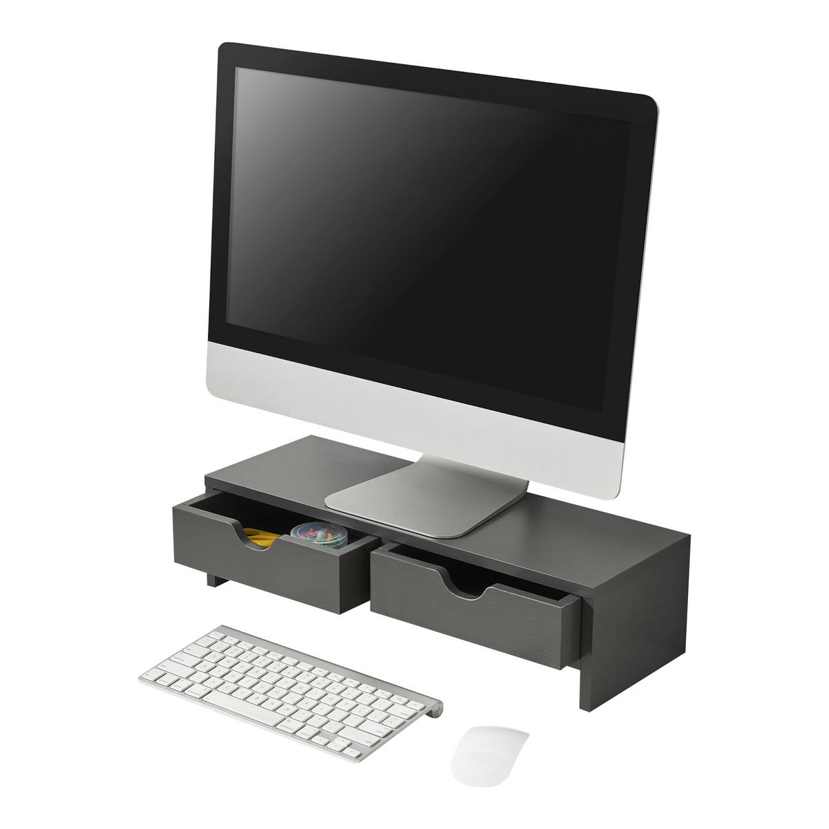 MONITORSTÄNDER Mänttä - Dunkelgrau, Holzwerkstoff (18/50/13cm) - [en.casa]