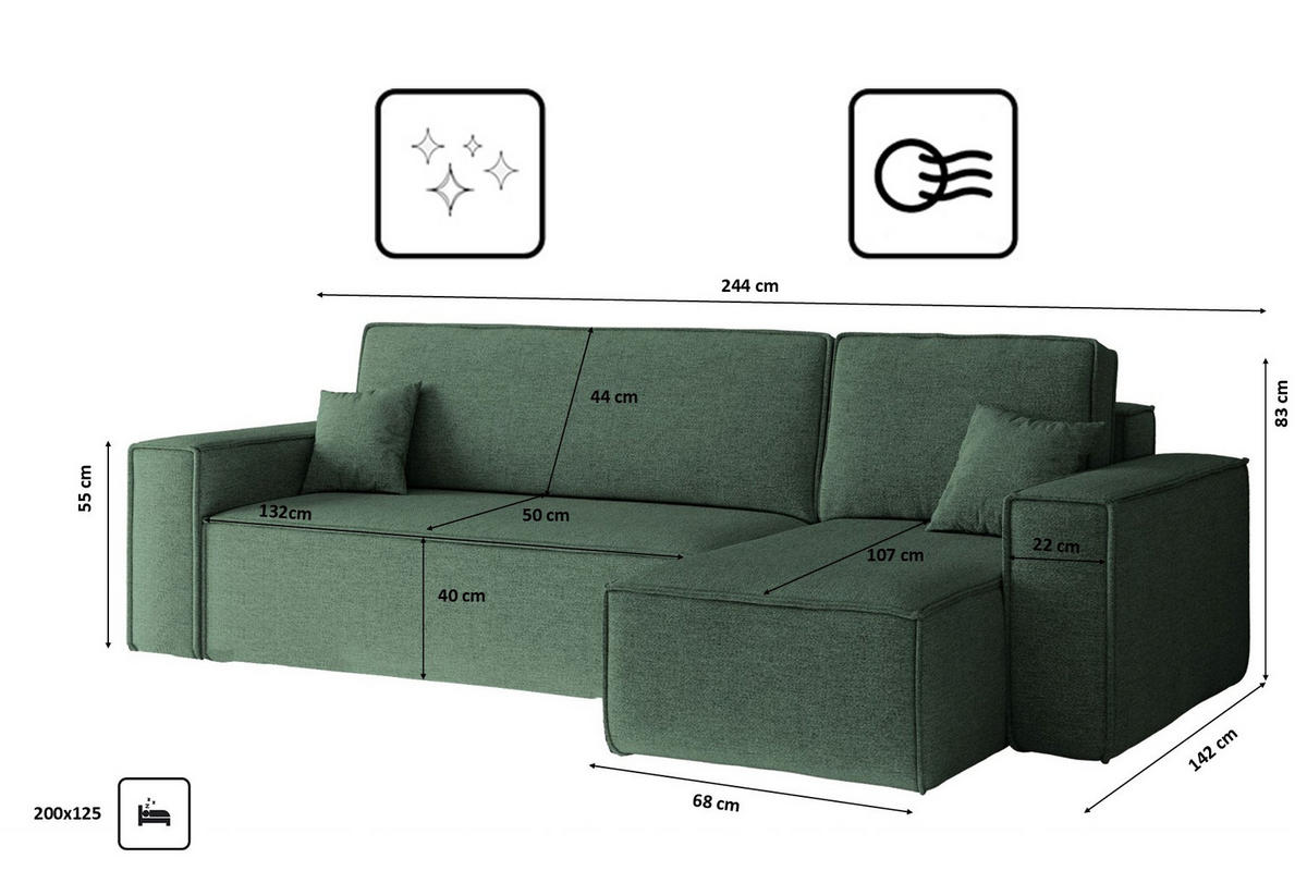 ECKSOFA, Best L-Form, Stoff Neve, Olive, Rechts - Olivgrün, Holz (244/142cm) - Kaiser Möbel