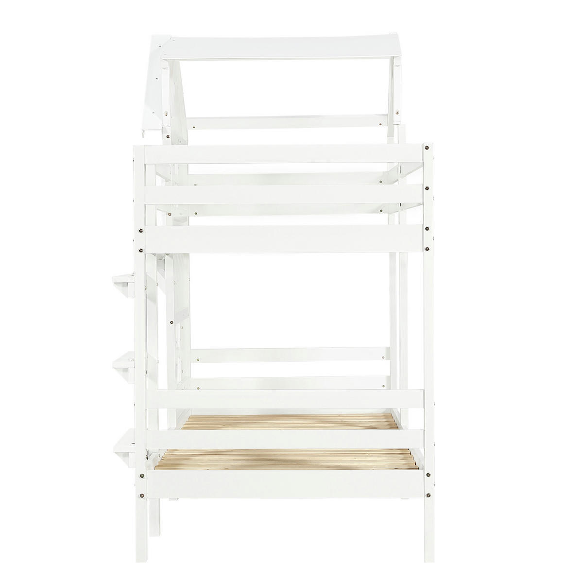 ETAGENBETT 90/200 cm, Weiß mit Dach, Fenstern und Sicherheitsgeländer - Weiß, Holzwerkstoff (90/200cm) - MIVRAY
