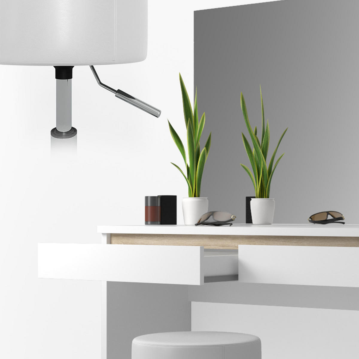 SCHMINKTISCH Emma Weiß 120 cm mit Hocker - Weiß, Holzwerkstoff (120/83/41.8cm) - Vicco