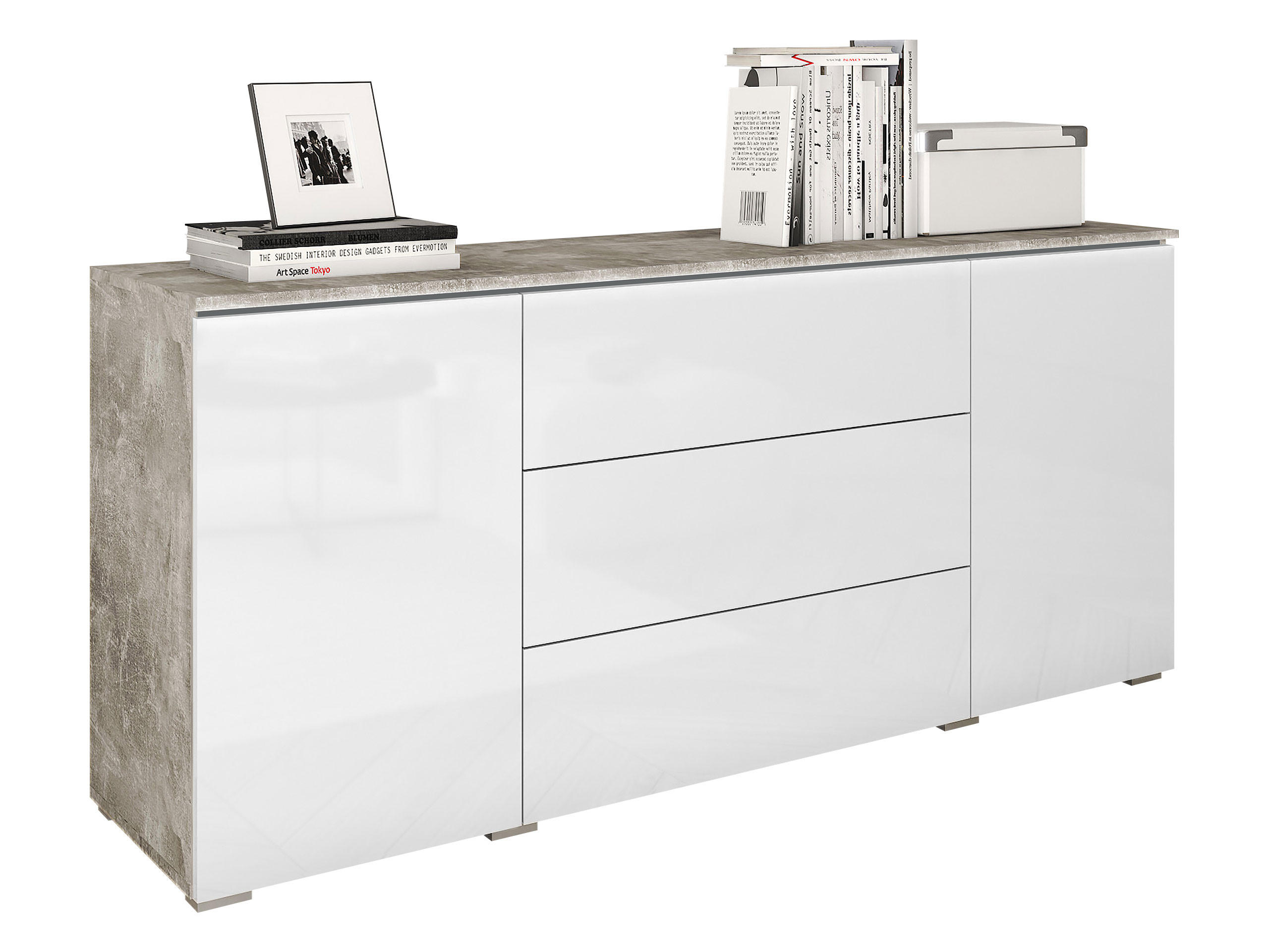 Mirjan24 Sideboard Hellgrau, Weiß Hochglanz 150x66x40 cm