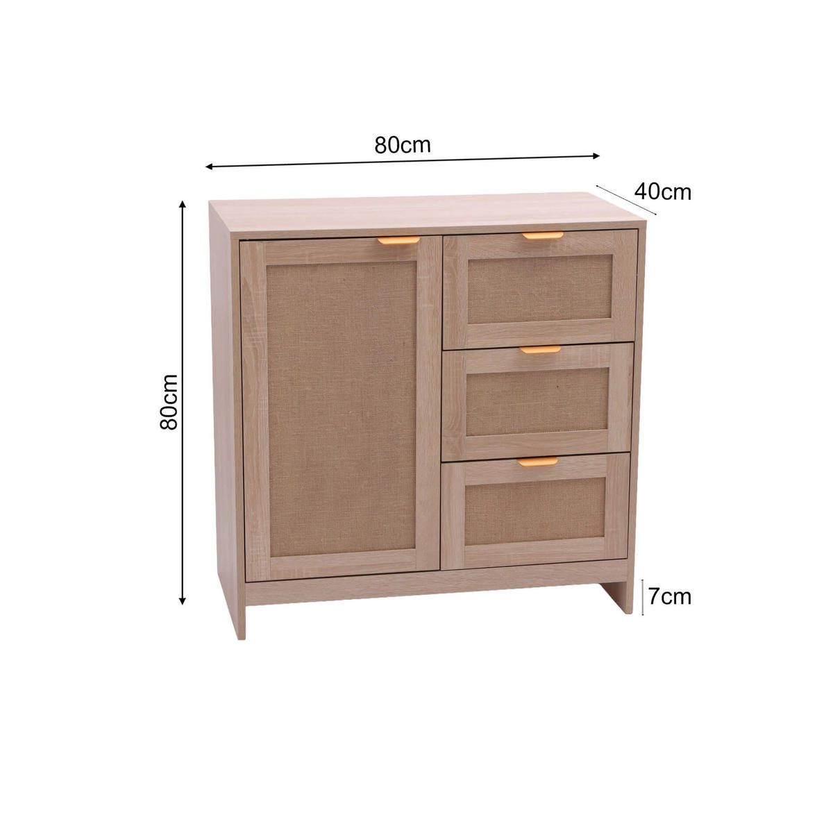 KOMMODE mit Tür 3 Schubladen Helles Holz 80/40/80 - Braun, Holz (80/80/40cm) - Mobili Rebecca