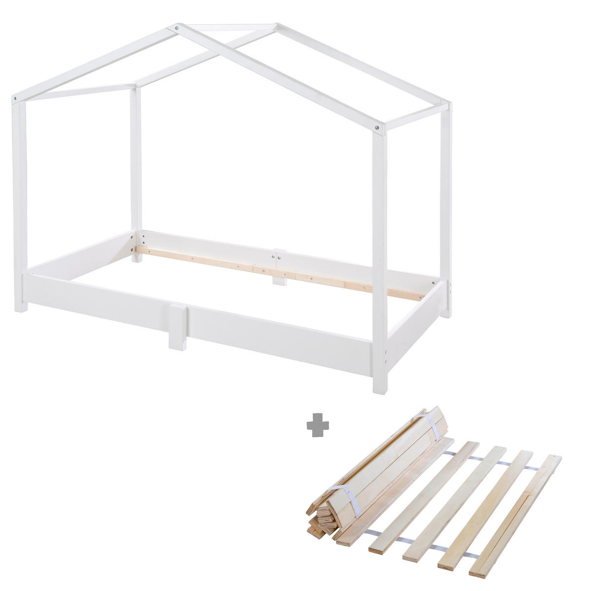 HAUSBETT 70 x 140 cm Bodentief inkl. Latterost weiß - Weiß, Holzwerkstoff (70/140cm) - Roba