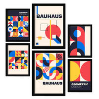 POSTER Set Mit 6 Drucken Im Bauhaus 2 Geometrische Designkollektion Drucke Mit Ästhetische Dekorative Rahmen Für Zuhause A3 & A4 Schwarzer Rahmen - Schwarz, Papier (29/3cm) - Nacnic