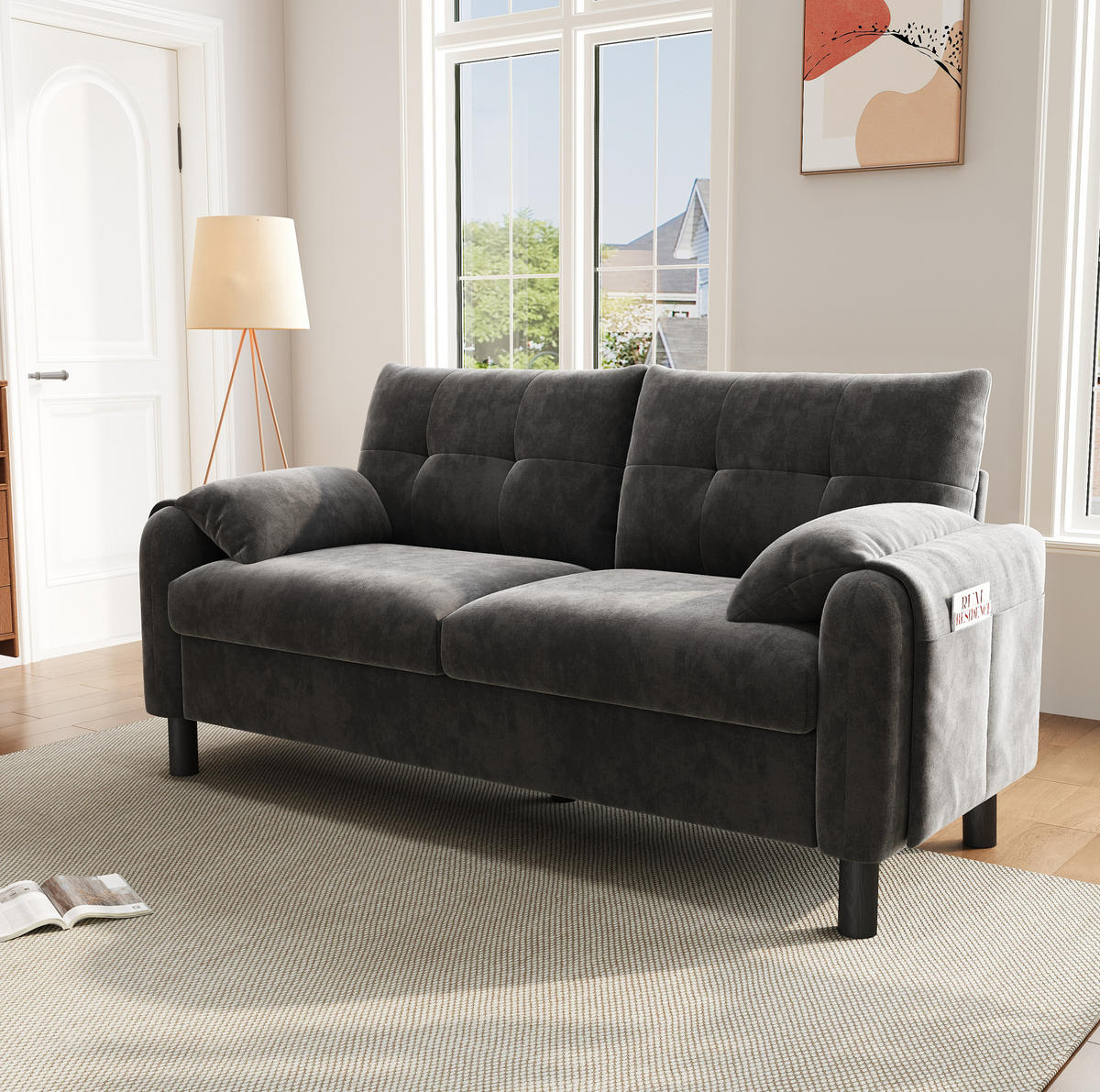 2-SITZER 158/80/88,5 cm grau aus Chenille mit Seitentaschen - Grau, Textil (80/88.5/158cm) - OKWISH