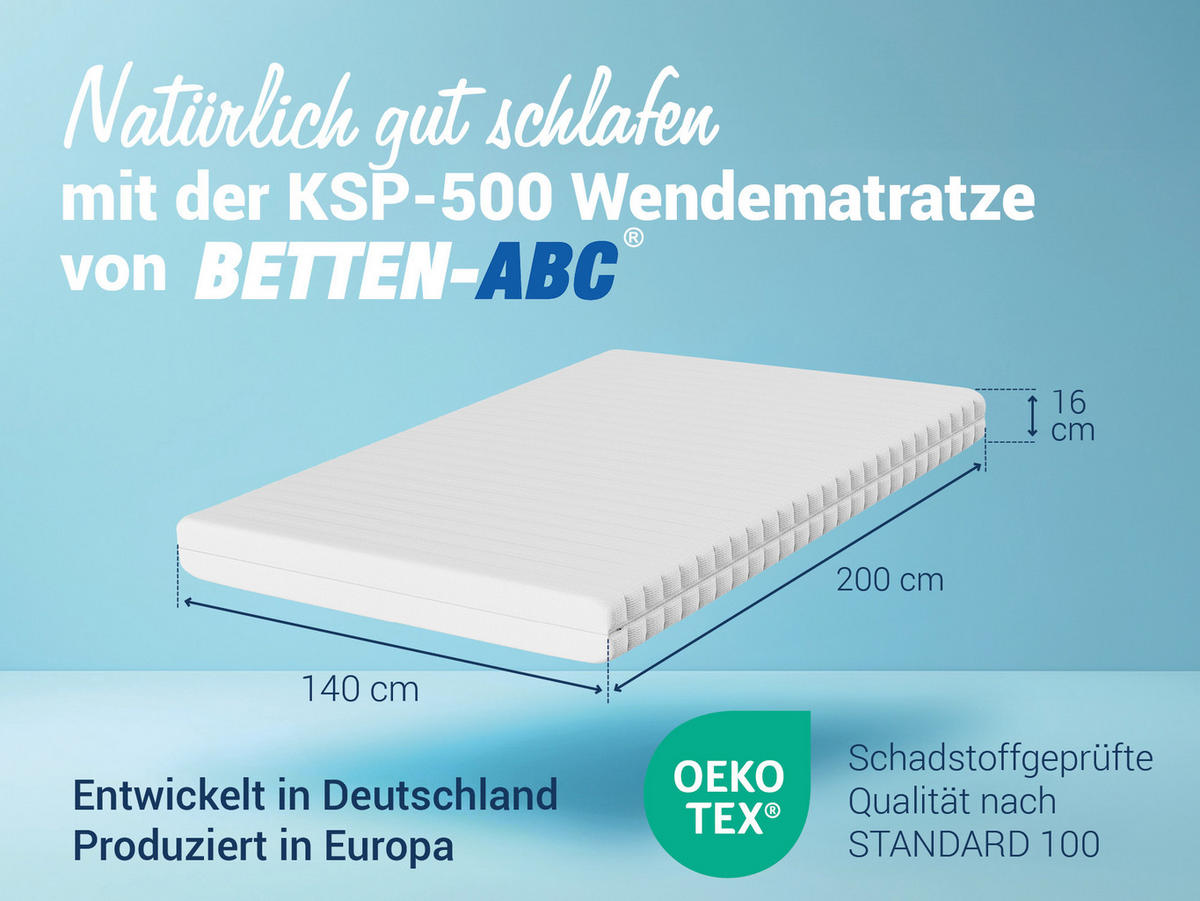 KALTSCHAUMMATRATZE KSP-500, 7 Zonen, Größe: 140x200, Härtegrad: H3 / H4 - Wendematratze - Weiß, Textil (140/200cm) - Betten-ABC