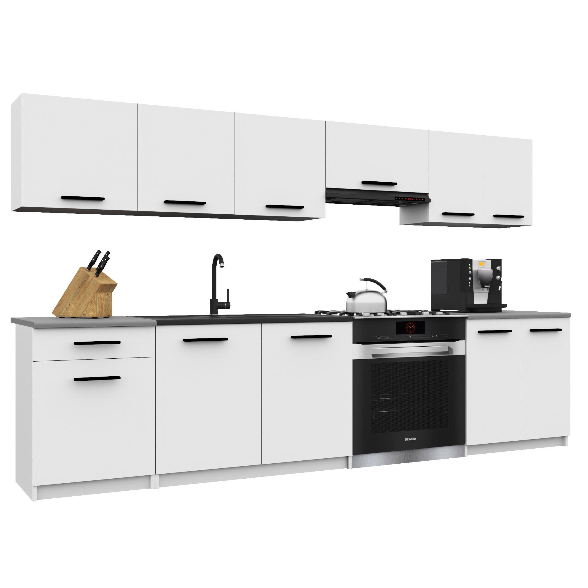 KÜCHENZEILE Italia 2 240 cm, mit Arbeitsplatten, Weiß Matt - Weiß, Holz (240/143/60cm) - B BELINI GROUP