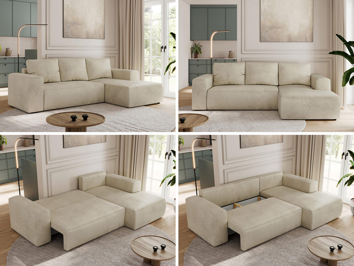 ECKSOFA TRENTINO L Beige Velvet - Rechts - Beige/Schwarz, Textil (164/266cm) - MKS