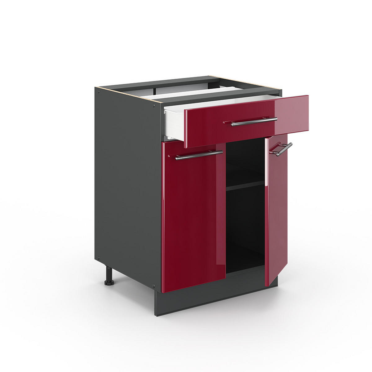 KÜCHENUNTERSCHRANK Fame-Line Bordeaux Hochglanz 60 cm mit Schublade ohne AP - Bordeaux/Anthrazit, Holzwerkstoff (60/82/51.6cm) - Vicco