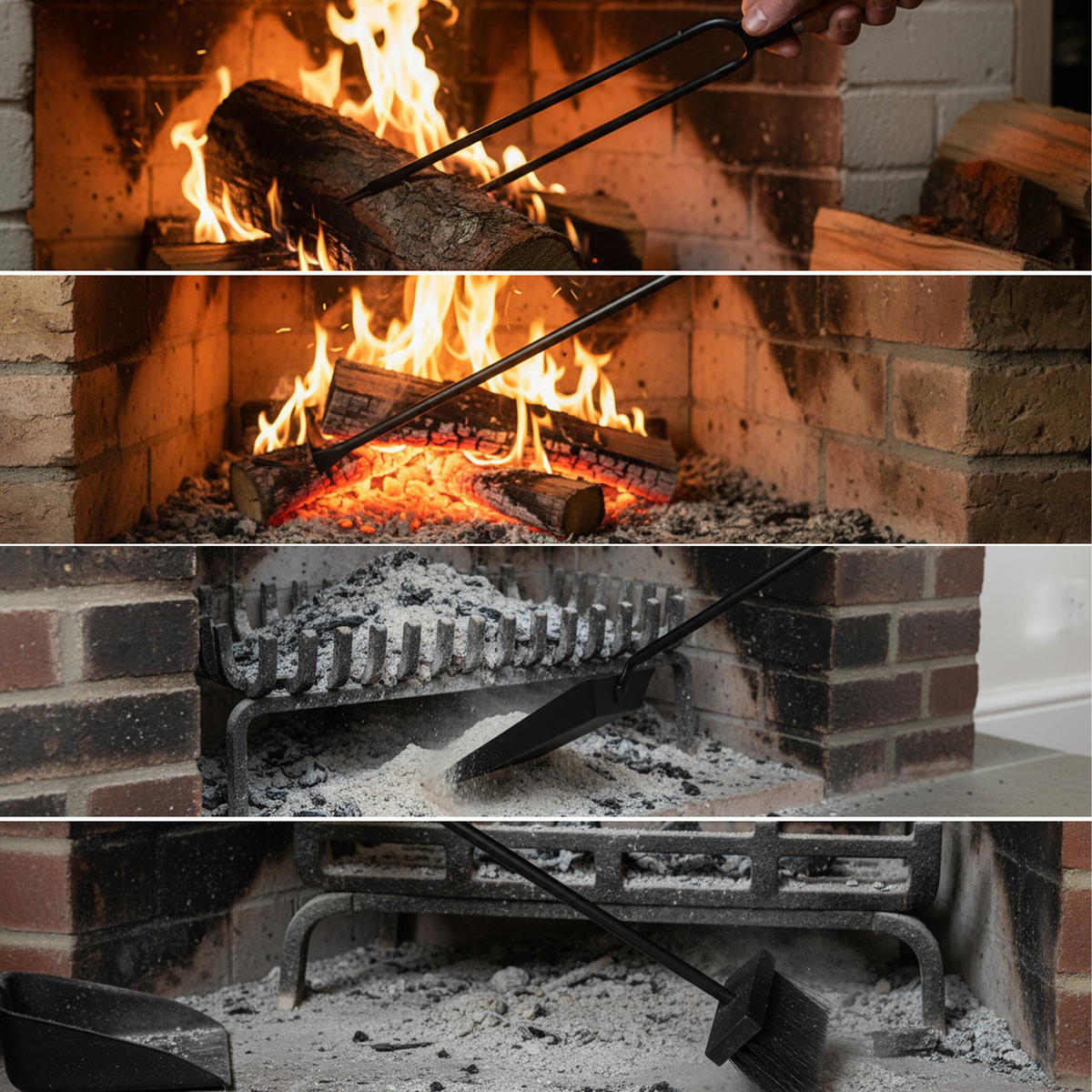 5TLG.KAMINBESTECK-SET - Schwarz, Holz/Metall (17/75/17cm) - Relaxdays