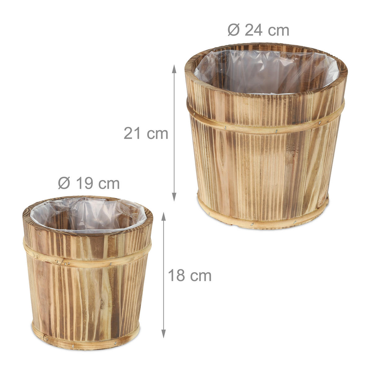 2XBLUMENTOPF - Hellbraun, Holz/Kunststoff (24/21/24cm) - Relaxdays