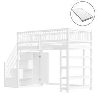 HOCHBETT 90/200 cm weiß mit Sicherheitsausschnitt und Stauraum mit Matratze - Weiß, Holzwerkstoff (90/200cm) - OKWISH