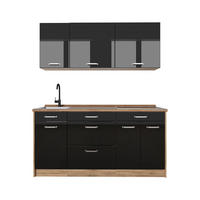 SINGLEKÜCHE R-Line, Schwarz Hochglanz/Goldkraft Eiche, 160 cm Arbeitsplatte Goldkraft Eiche - Honigeiche/Schwarz Hochglanz, Holzwerkstoff (160/81.6/60cm) - Vicco