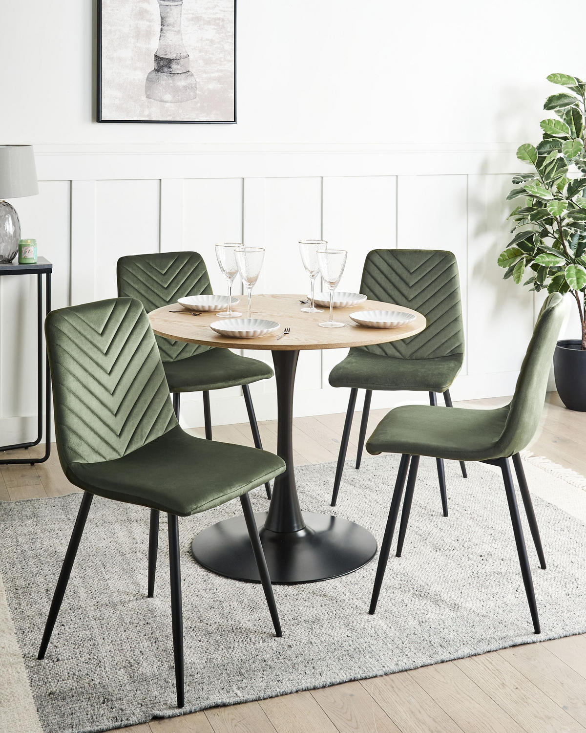 ESSZIMMERSTUHL 4er-Set Samtstoff Olivgrün Havre - Schwarz/Grün, Textil (45/88/62cm) - Beliani