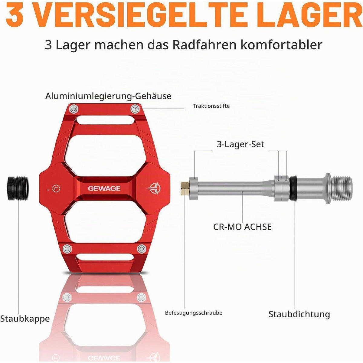 FAHRRAD Pedale Set CNC-Alu mit CR-MO Achse Rot - Rot, Metall (8/1.5/9.8cm)