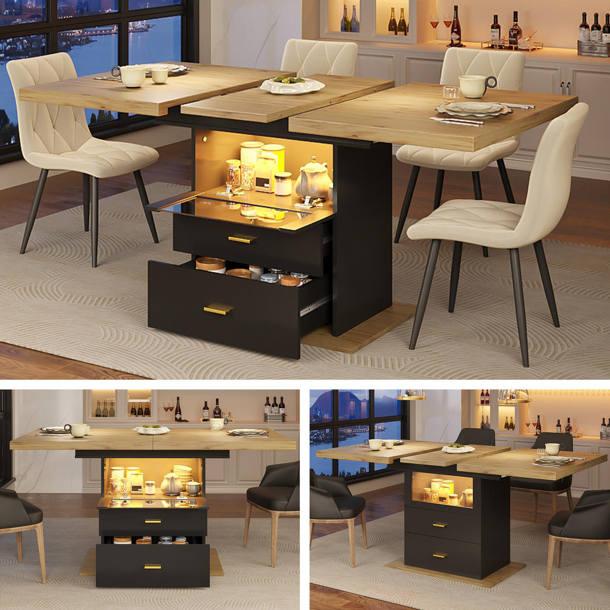 AUSZIEHTISCH Holzoptik/Schwarz 110-140/80/75 cm - Naturfarben, Holz (80/110/75cm) - PANGIVO