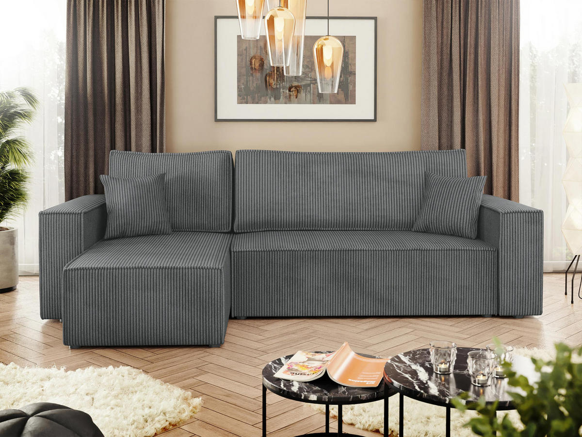 ECKSOFA Karl Cord - Dunkelgrau/Schwarz, Holz/Kunststoff (244/145cm) - MIRJAN24