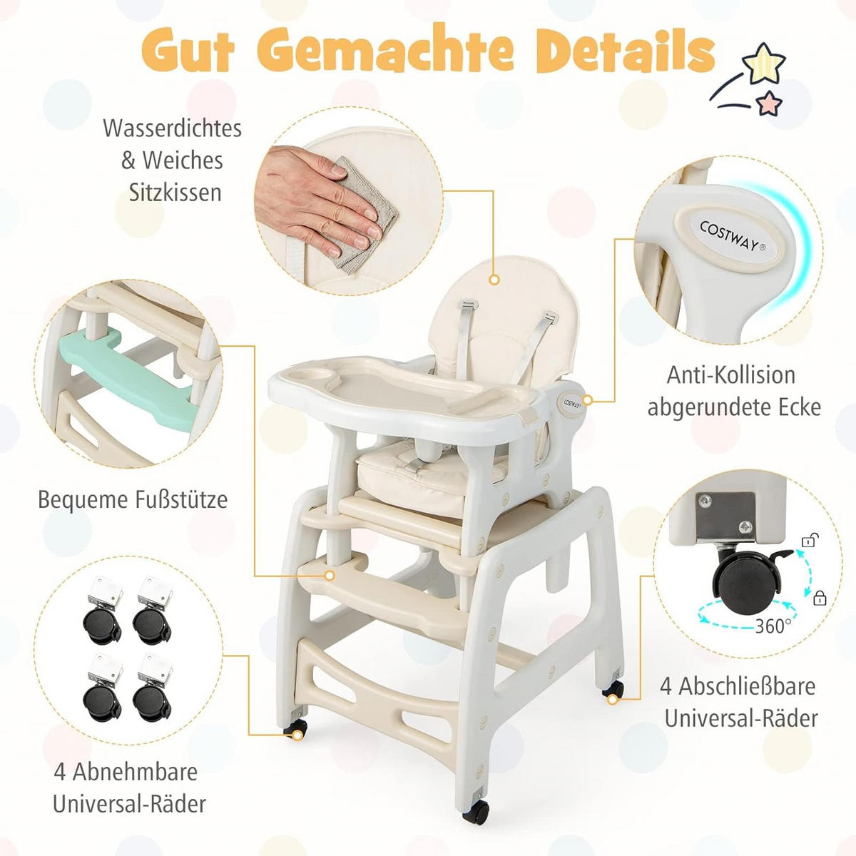 BABYHOCHSTUHL Beige - Beige, Kunststoff (51/104/62cm) - COSTWAY